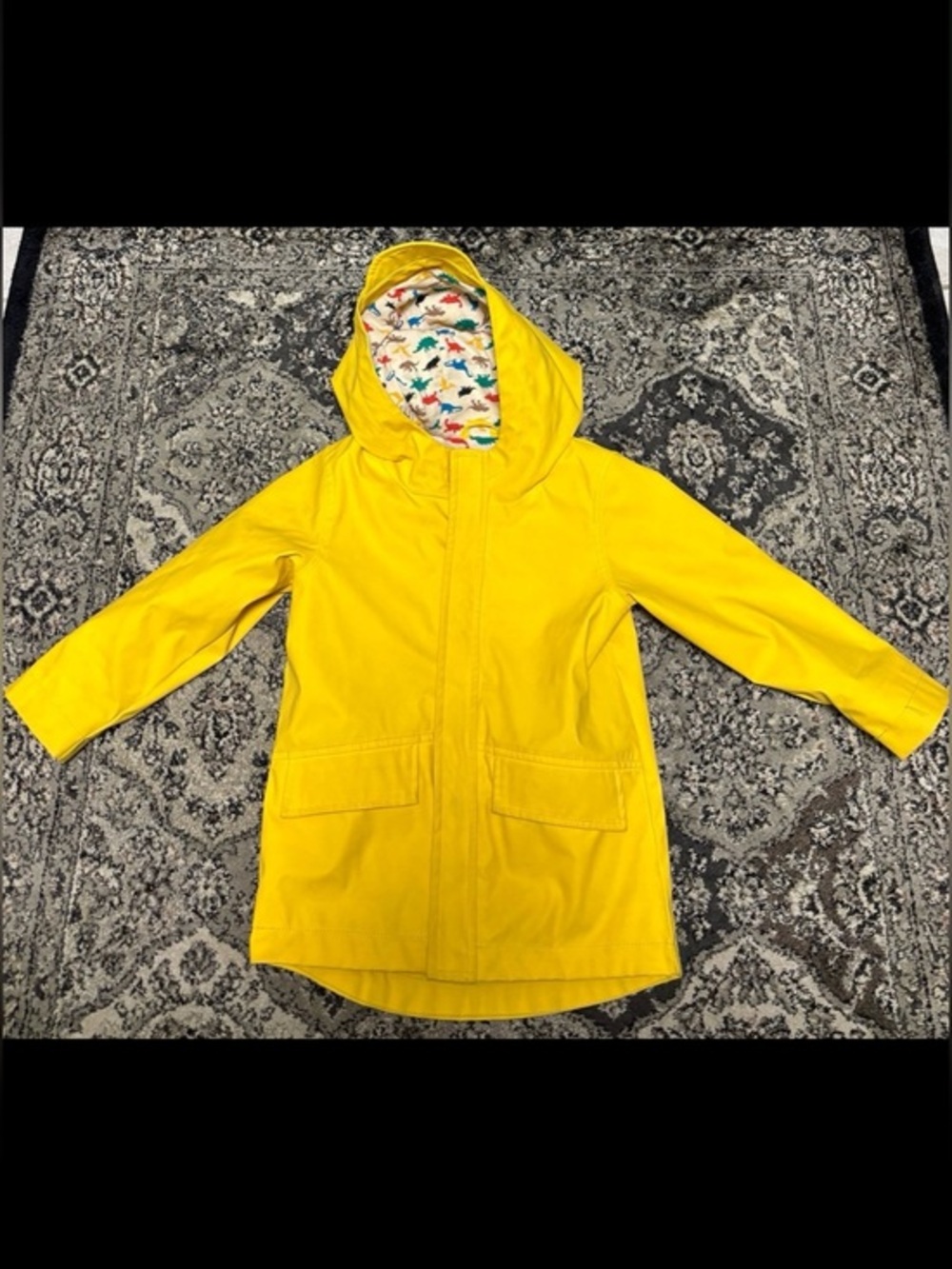 Cat & Jack Bright Yellow Hooded Raincoat with Dino Lining size 3